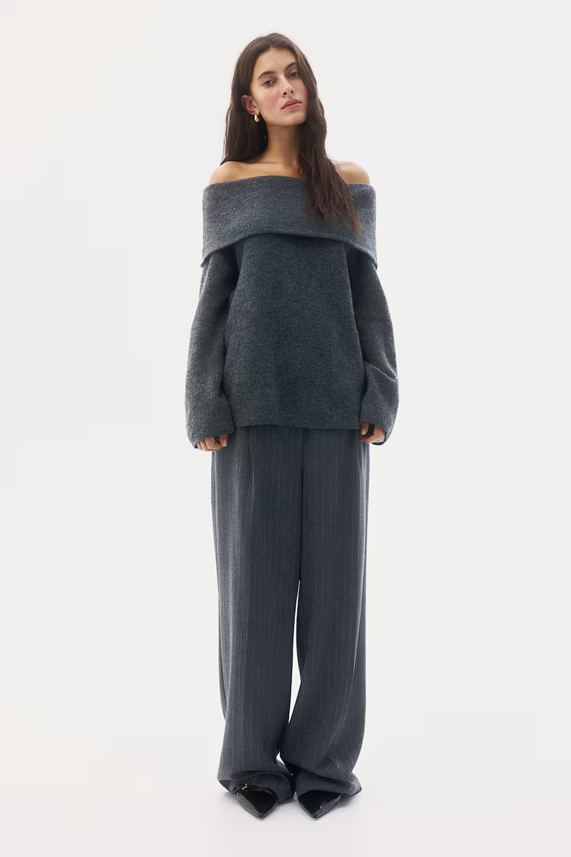 Schulterfreier Rippstrickpullover - Cremefarben - Ladies | H&M AT | H&M (DE, AT, CH, NL, FI)