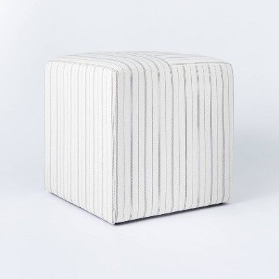 Lynwood Square Upholstered Wide Cube Stripe Cream - Threshold™ designed with Studio McGee | Target