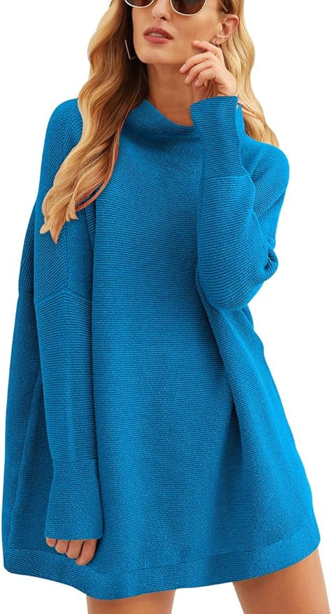 ANRABESS Women Casual Turtleneck Batwing Sleeve Slouchy Oversized Ribbed Knit Tunic Sweaters | Amazon (US)