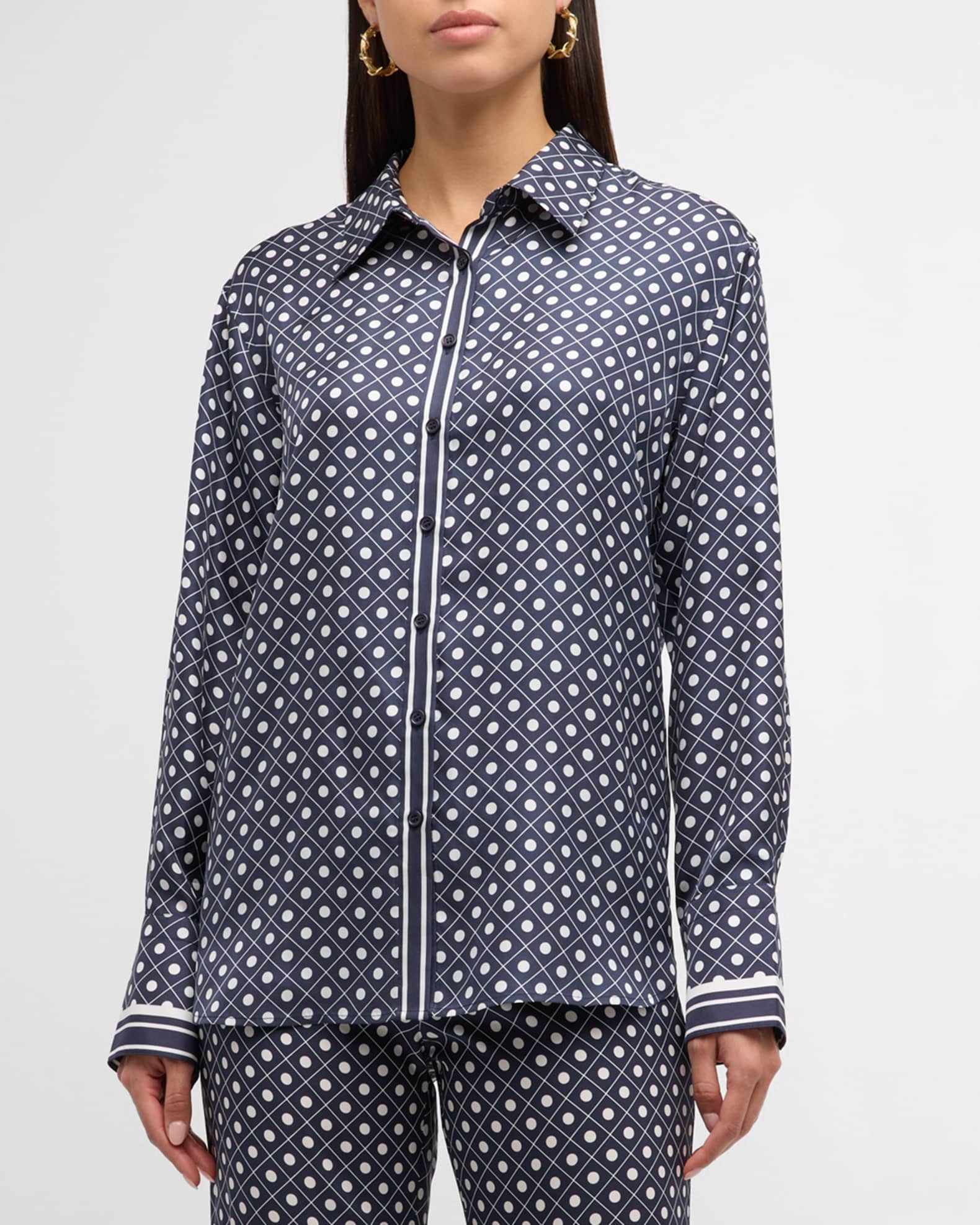 Lee Multi-Pattern Button-Front Silk Shirt | Neiman Marcus