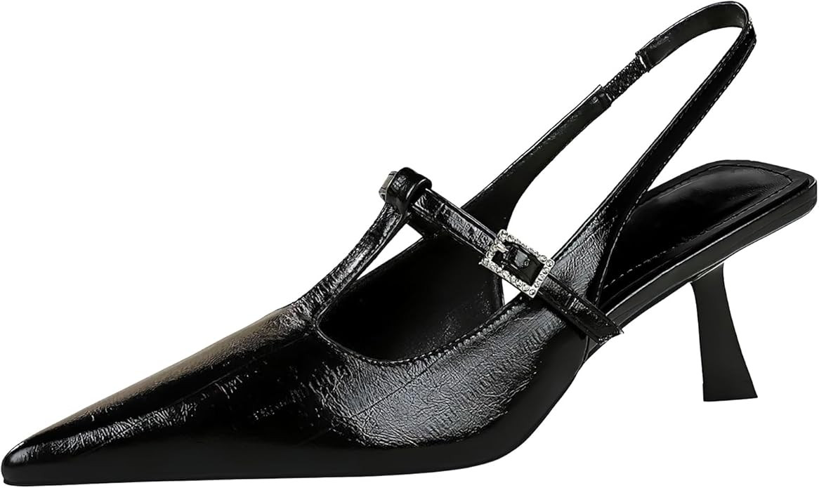 baobeijiadao Womens Pointed Toe Heels Slingback Slip On Pumps Close Toes T Strap Heeled Sandals K... | Amazon (US)