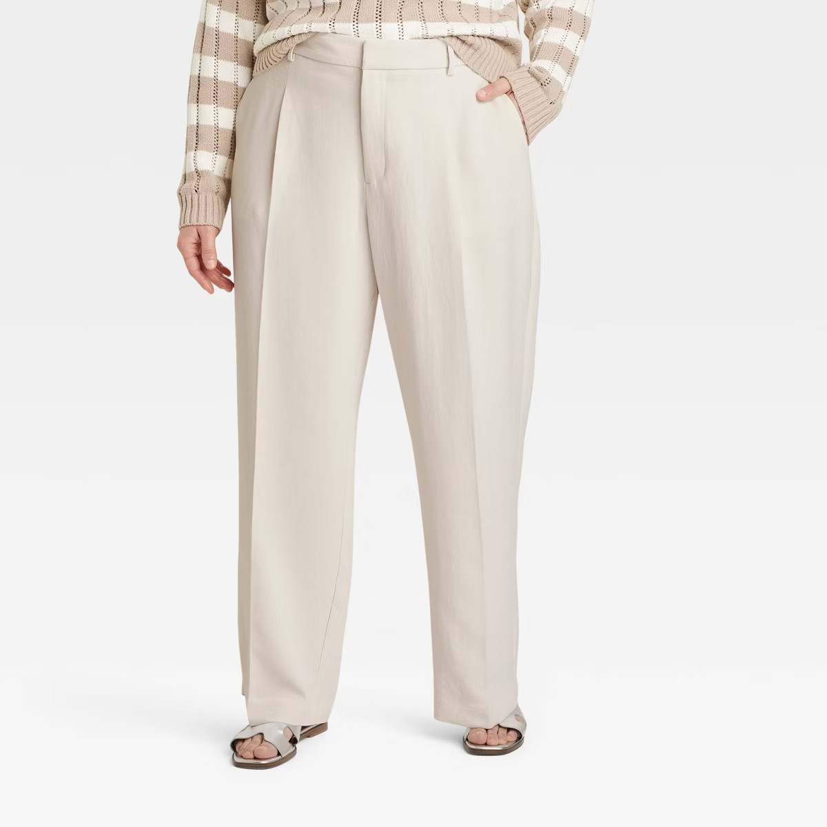 Women's Signature Crepe Essential Trouser - A New Day™ Off-White 17: High Rise, Straight Leg, B... | Target
