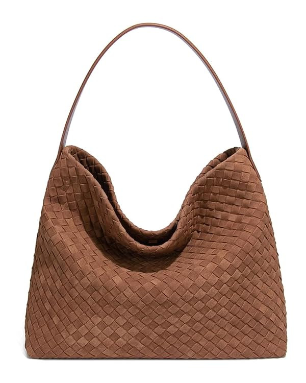 Woven Suede Shoulder Bag for Women Suede Hobo Bag Tote Elegant Handbag Satchel for Work Travel | Amazon (US)