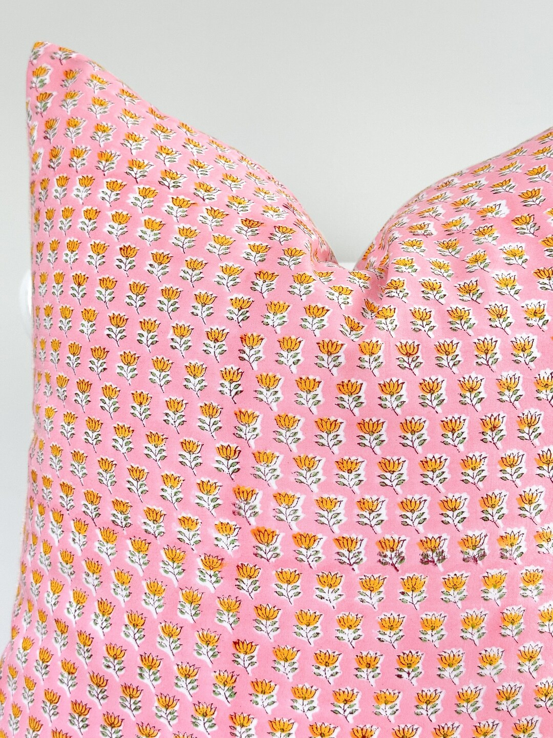 Pink Indian Block Print Pillow Coven Cotton Voile Hand - Etsy | Etsy (US)
