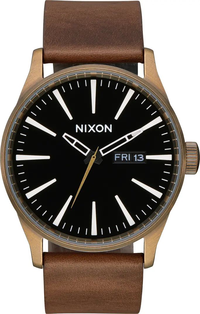 Nixon The Sentry Leather Strap Watch, 42mm | Nordstrom | Nordstrom