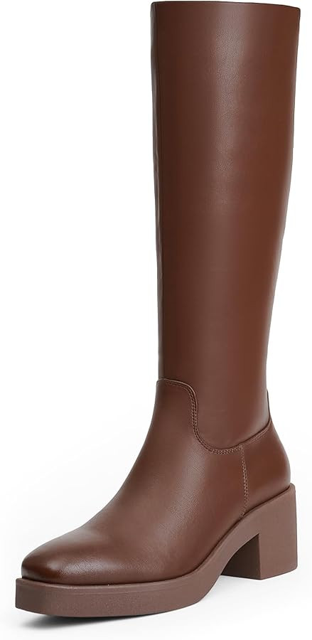 Modatope Platform Knee High Boots Square Toe Chunky Heel Boots for Women Side Zipper Block Heel W... | Amazon (US)