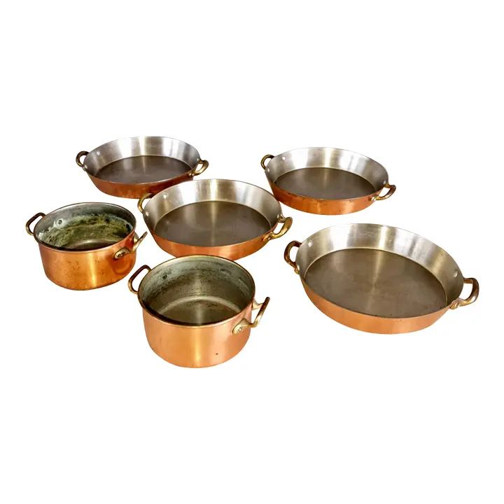Vintage French Copper Kitchen Cookware - Set of 6 | Chairish