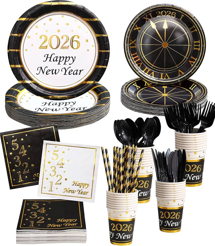 128PCS New Year Plates & Napkins Party Supplies - 2026 - Serves 16 Guests - Happy New Year Eve Pl... | Amazon (US)