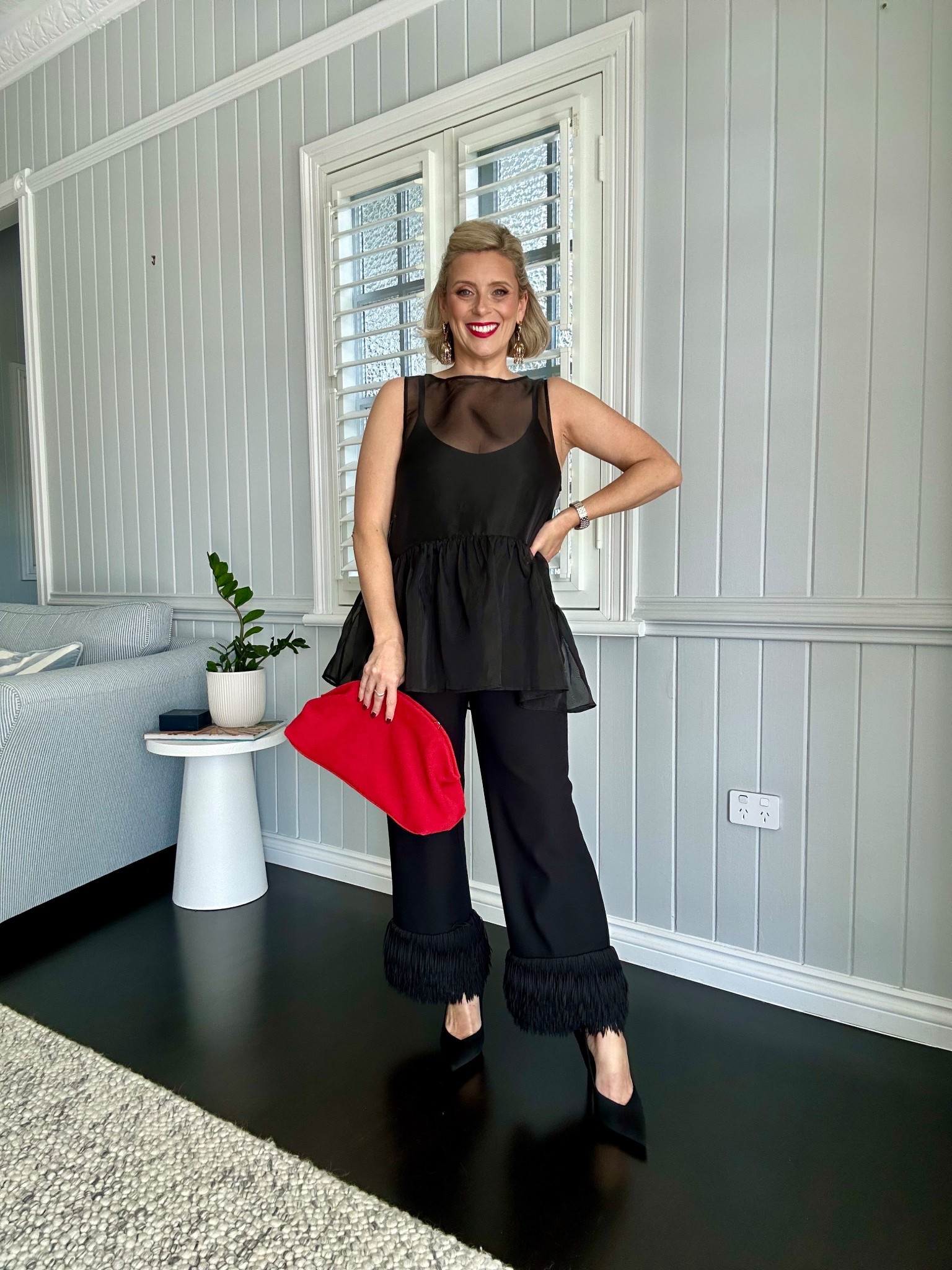 Black and red for the premiere of The Devil Wears Prada 2. 
My silk organza top was a nod to some of the sheer pieces that have appeared both in the film and in the press tour. 

Top: size 10
Pants: size M (now on sale!)

#LTKaustralia #LTKdatenight #LTKpartywear