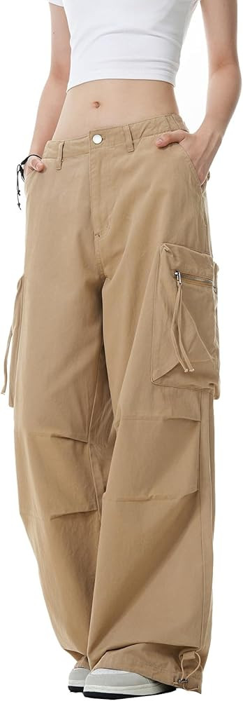 WZIKAI Womens Parachute Cargo Pants Y2K Baggy Cargo Pants Wide Leg Casual Joggers with Pockets | Amazon (US)