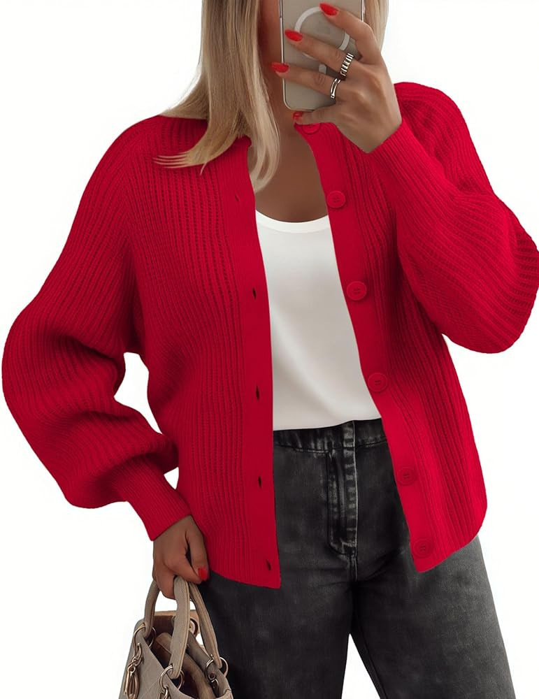 Zeagoo 2025 Cardigan Sweaters for Women Long Sleeve Chunky Knit Cardigan Crew Neck Button Down Fa... | Amazon (US)