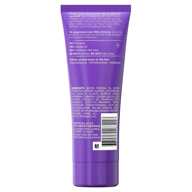 Aussie Miracle Curls Frizz Taming Curl Cream, for Curly Hair 6.8 fl oz | Walmart (US)
