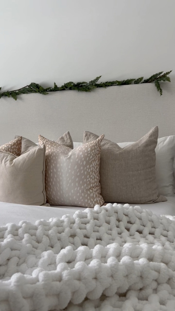 H O L I D A Y / how I hung my cedar garland on my headboard…I tucked the looped branch down one side, then fastened the middle, & other end with upside down damage free small wire command hooks behind my headboard 

Bedroom | Christmas Decor | Neutral | Bedding | Pillow Covers | Linen | Amazon | Canada 

#LTKHoliday #LTKhome #LTKSeasonal