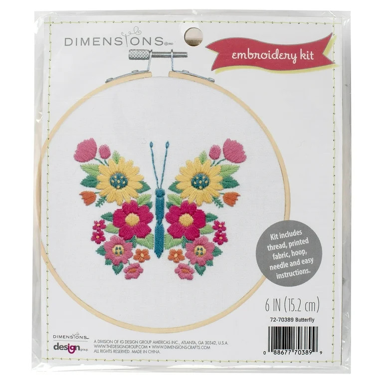 Dimensions Butterfly Embroidery Kit, 6" Diameter, for Ages 12 and Up | Walmart (US)