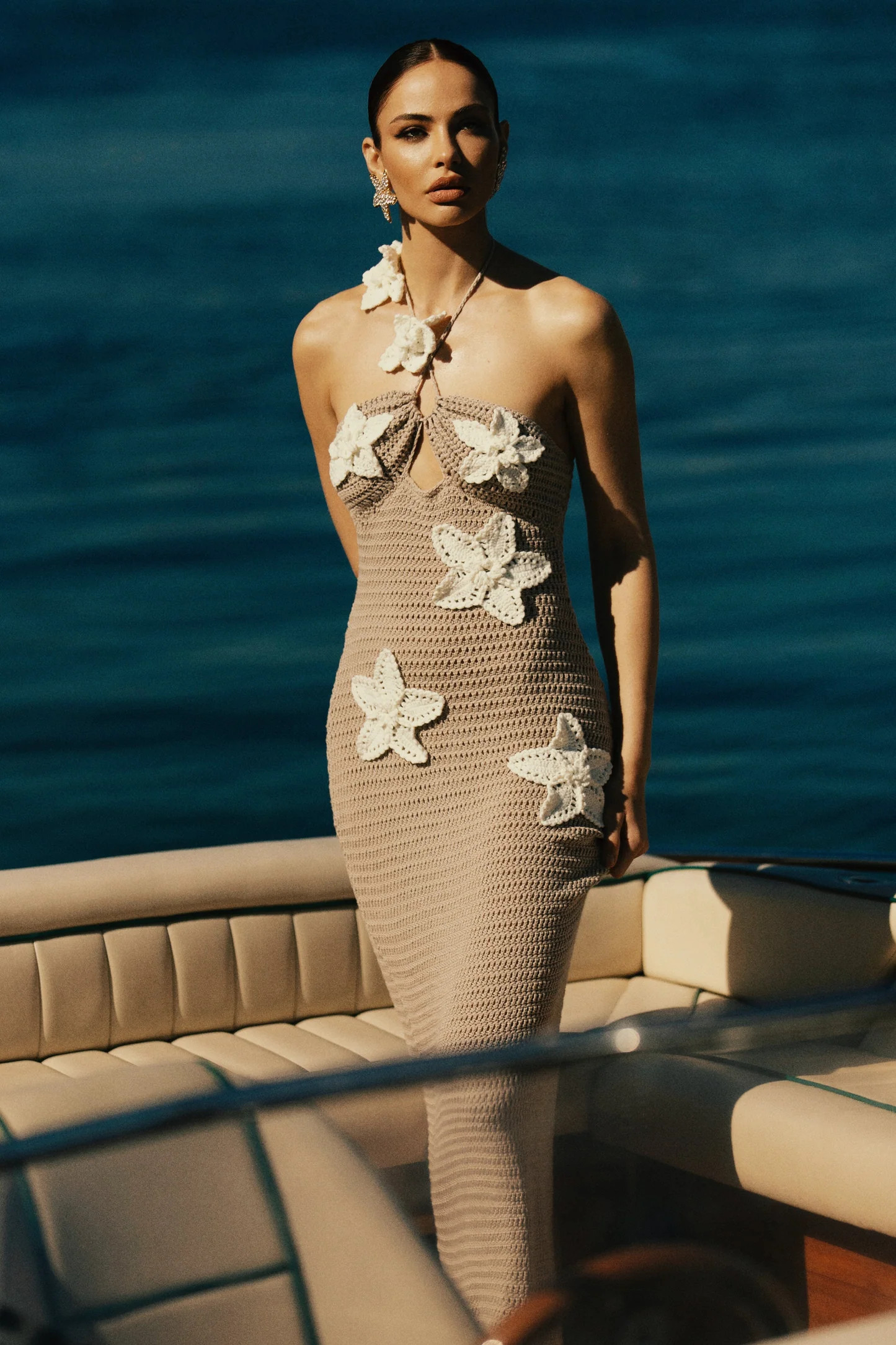 Floral Crochet Maxi Dress - Taupe/White | MESHKI US