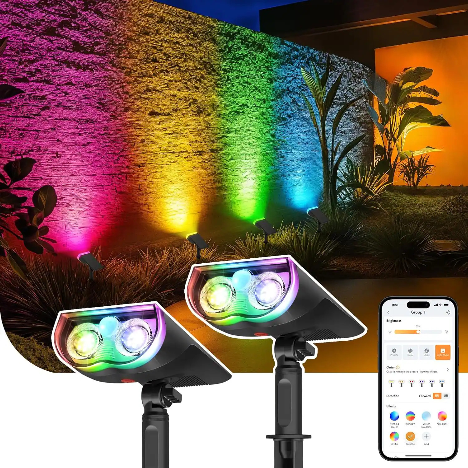 Linkind - Smart Solar Spotlights Outdoor SL5, APP/Voice Control, IP65 Waterproof, 2 Pack - Multicolor | Best Buy U.S.