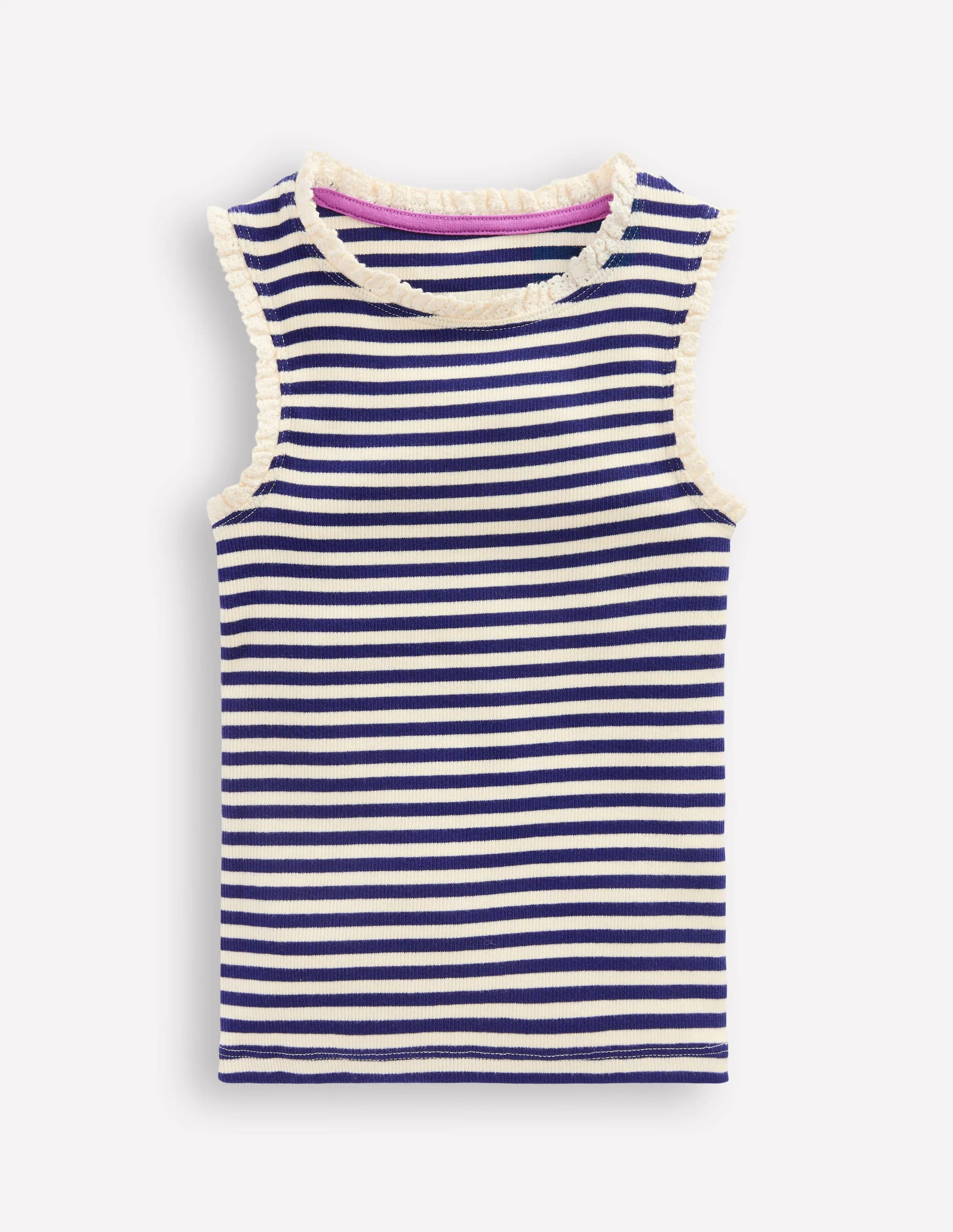Ribbed Lace Trim Tank Top-Starboard Blue Stripe | Boden (US)