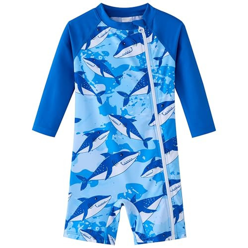 UMELOK Toddler Swimsuit One Piece Zipper Boys Swim Suit UPF 50+ Sun Protection Rash Guard Swimwear Blue Shark 2-3T | Amazon (US)