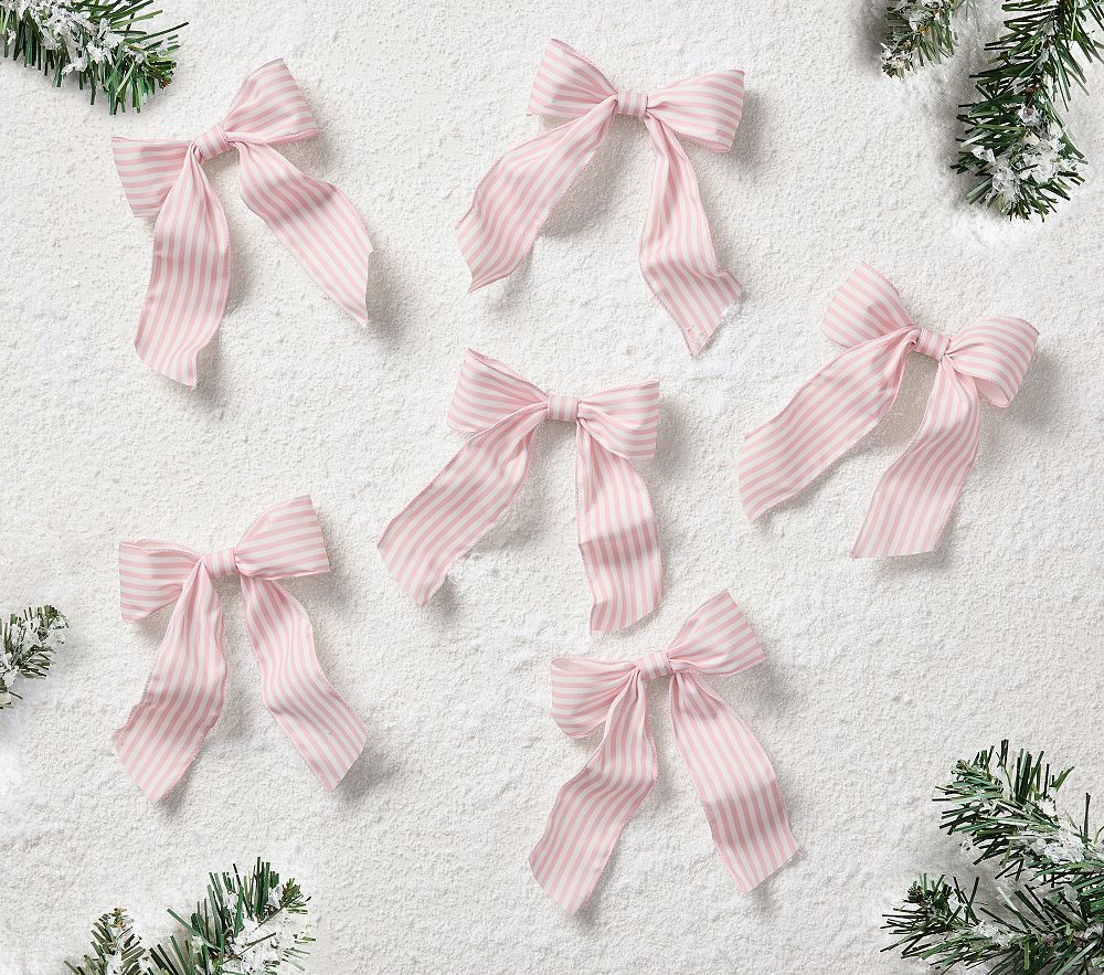 Pink Ticking Stripe Bow Tree Clips, Set of 6 | Pottery Barn Kids