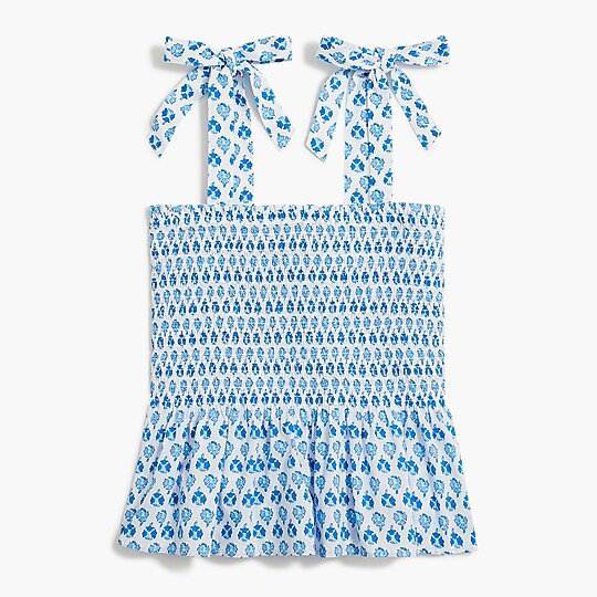 Smocked tie-shoulder tank top | J.Crew Factory