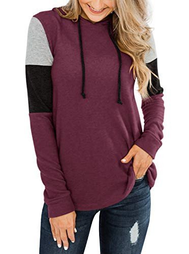 PINKMSTYLE Womens Color Block Hoodie Sweatshirts Tunic Pullover Tops Long Sleeve Drawstring Shirts | Amazon (US)