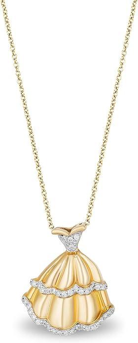 Enchanted Disney Fine Jewelry Belle Dress Pendant Necklace for Women | 14K Yellow Gold over Sterl... | Amazon (US)
