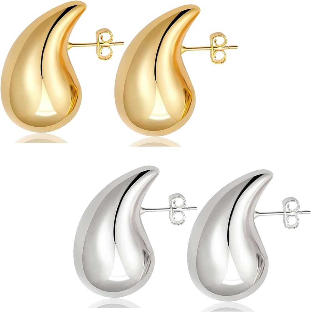 Teardrop Earrings For Women Chunky Gold Hoop Earrings 18k Gold Drop Earrings Lightweight Open Hoo... | Amazon (US)