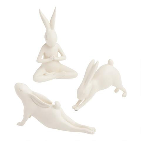 White Resin Yoga Bunnies Set of 3 | World Market