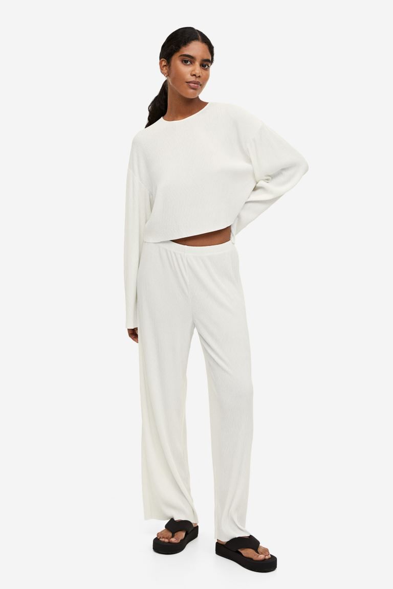 Crinkled Pants - White - Ladies | H&M US | H&M (US + CA)