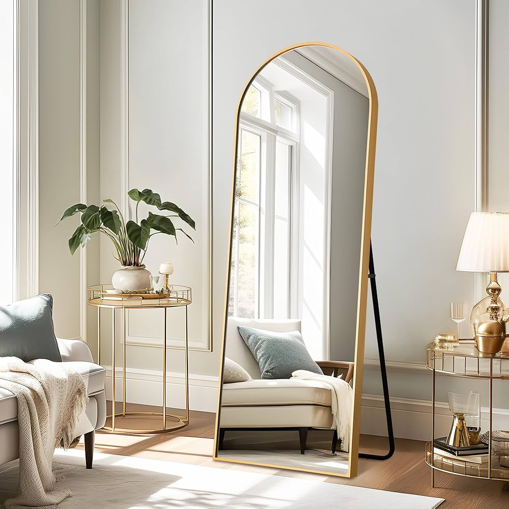 MIRUO 65" x 22" Arched Full Length Mirror, Aluminum Alloy Frame Floor Mirror with Stand, Free Sta... | Amazon (US)