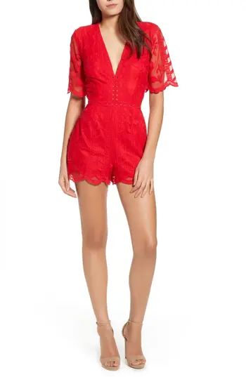 Women's Socialite Plunging Lace Romper, Size X-Small - Red | Nordstrom