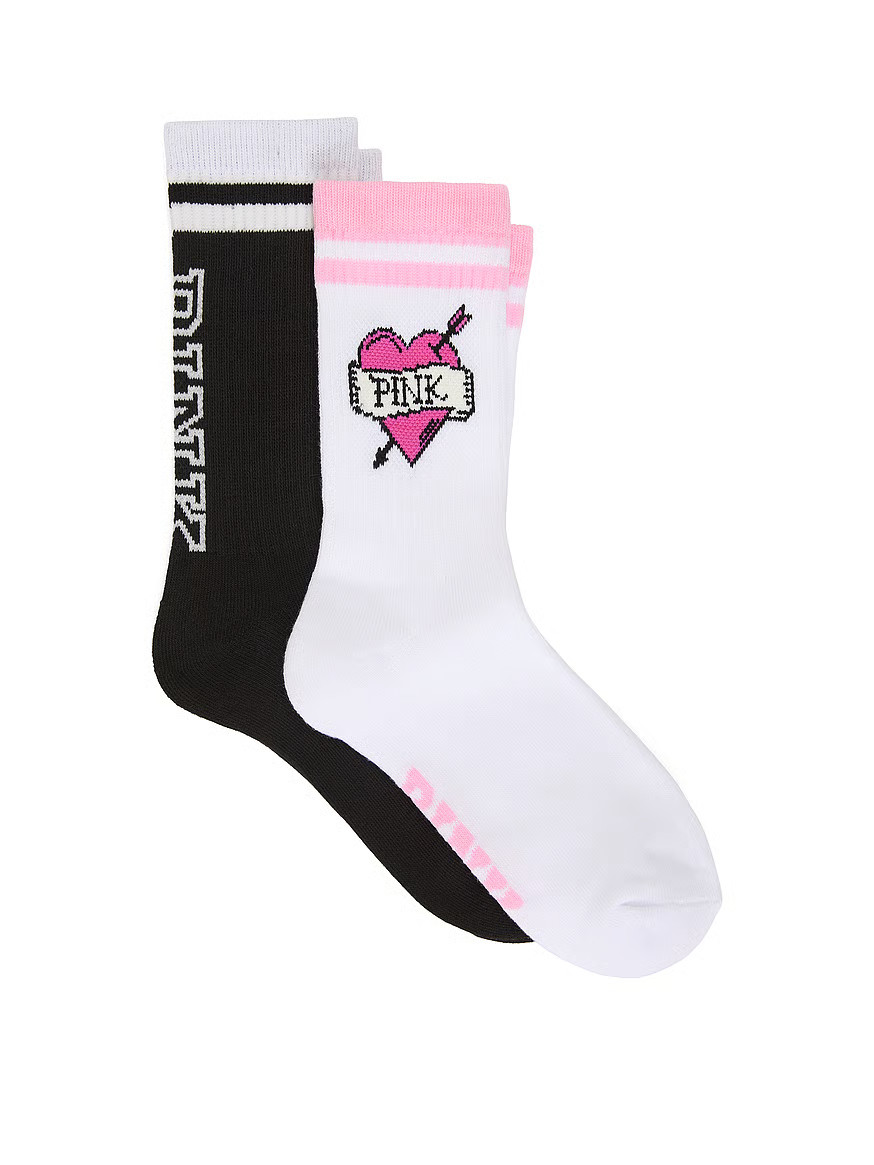 Buy 2-Pack Crew Socks, Black Logo Heel/Vs White Rock Band Heart - Order Socks online - PINK | Victoria's Secret (US / CA )