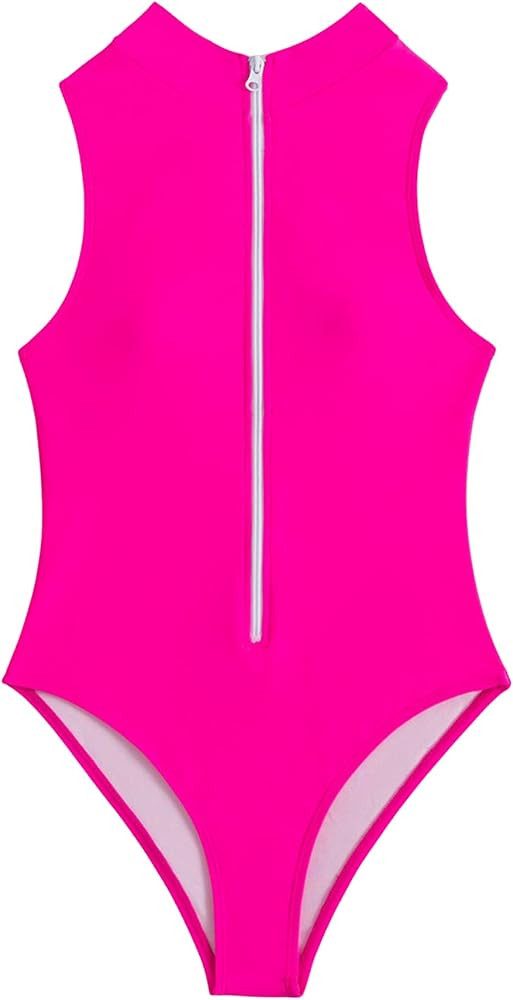 MakeMeChic Women's Zipper Front One Piece Swimsuit Sleeveless Surfing Bathing Suit | Amazon (US)