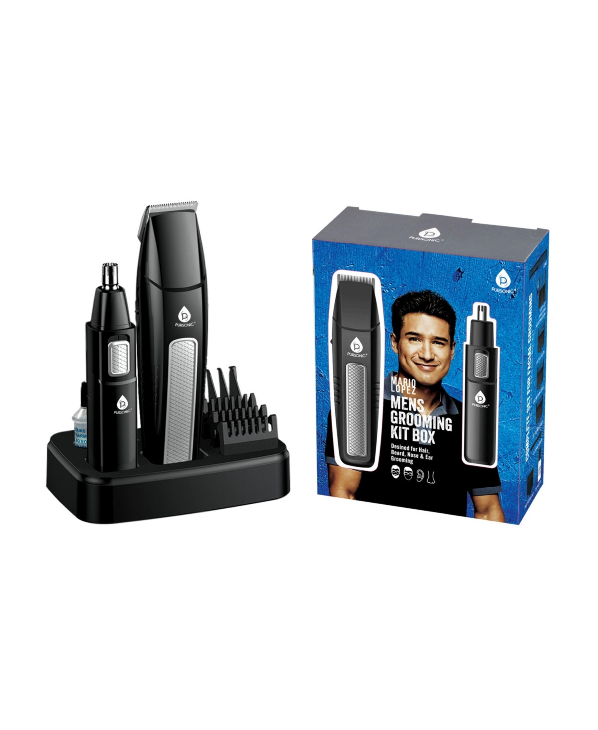 Mario Lopez Mens Grooming Kit , Designed for Hair, Beard, Nose & Ear Grooming, 10 Piece Grooming Kit - Black | Macy's
