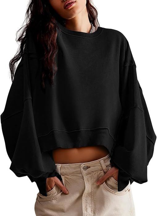 Zwurew Womens Casual Sweatshirt Cropped Shirts | Amazon (US)