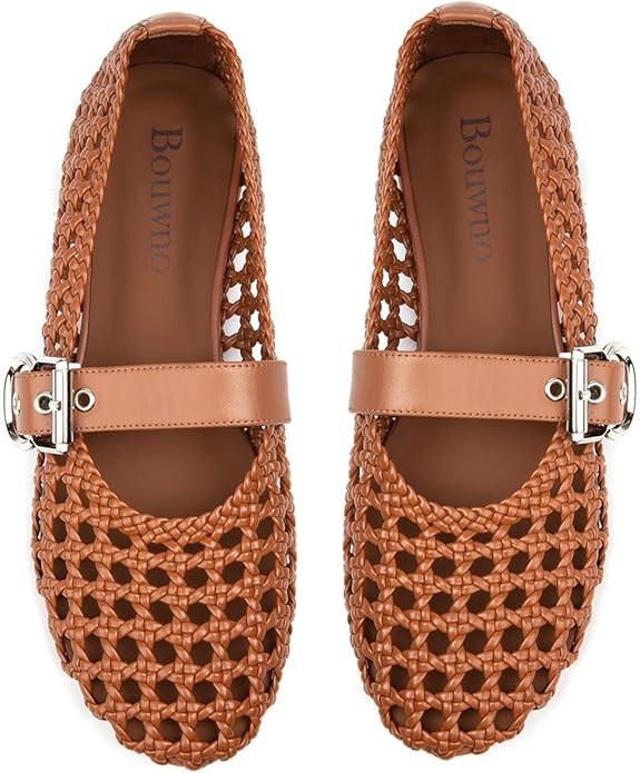 Woven Ballet Flats Mesh Mary Jane Flats for Women Dressy Comfortable Ballerina Flat Round Toe Buc... | Amazon (US)