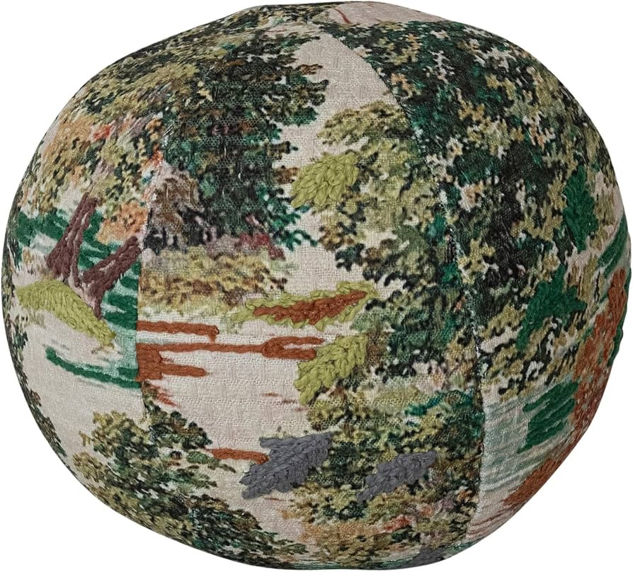 Creative Co-Op Round Fabric Printed Orb Pillow with Landscape and Embroidery, Multicolor | Amazon (US)