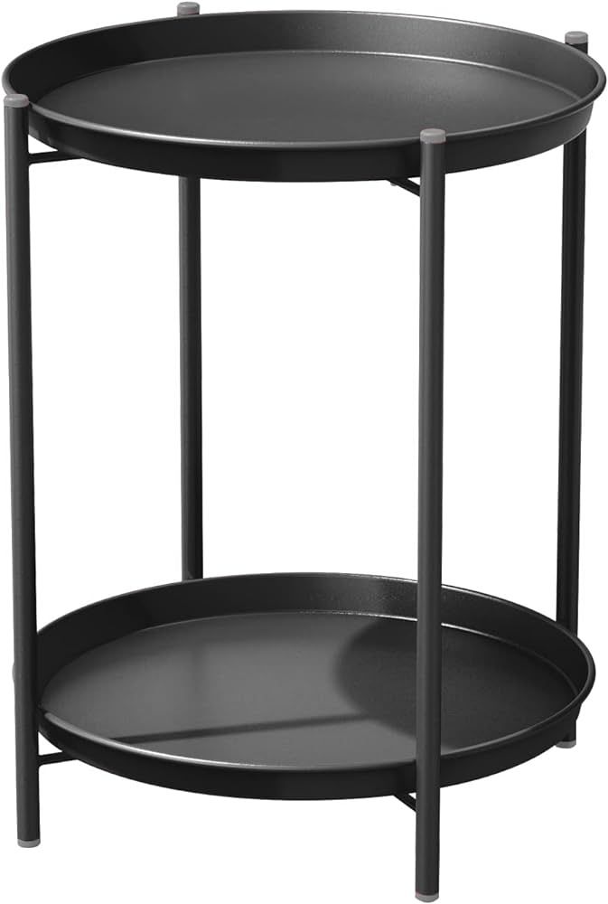 Grand patio Steel Patio Side Table 2-Tier, Weather Resistant Outdoor Round End Table, Black | Amazon (US)
