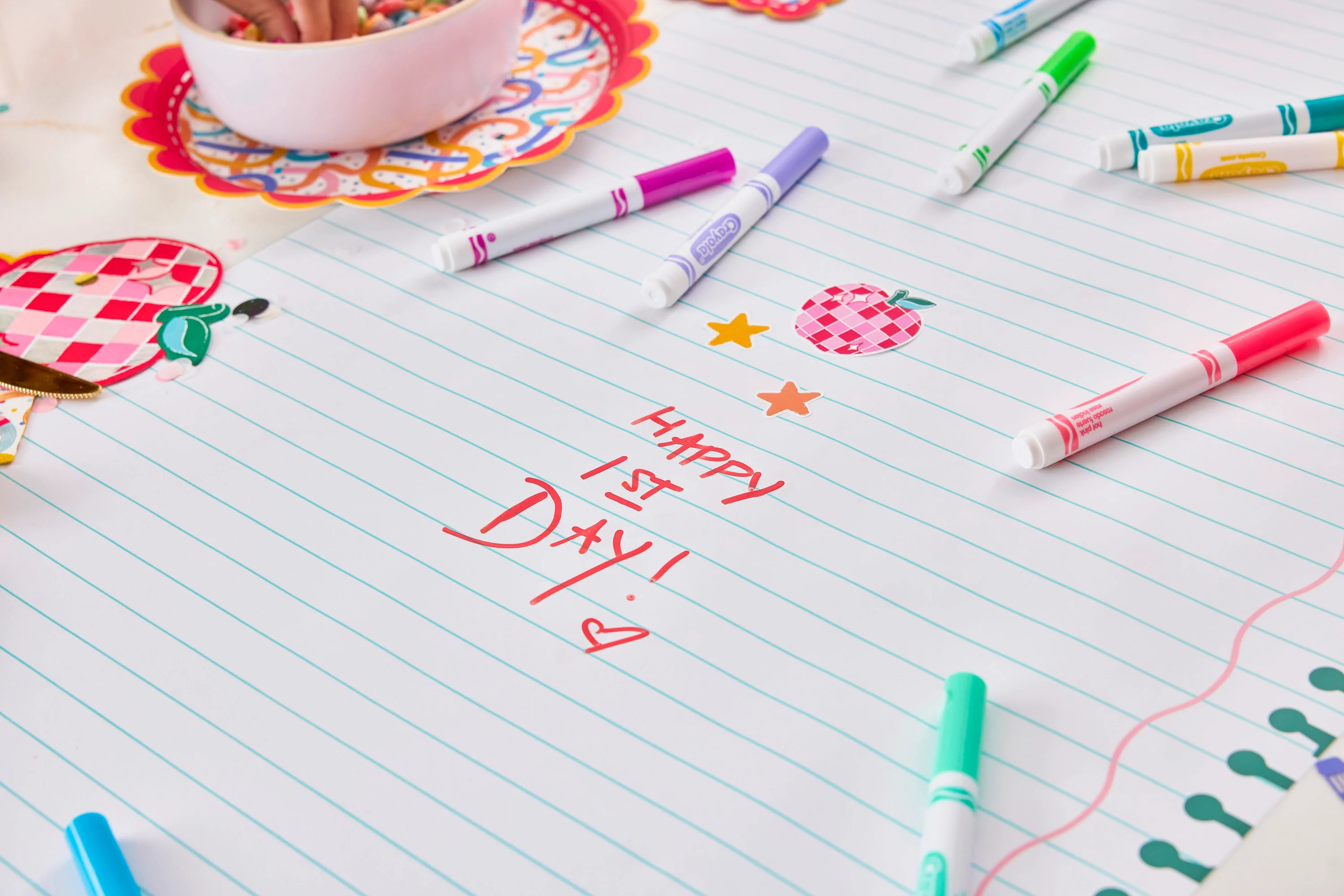 Notebook Paper Table Runner with Customizable Stickers (25 ft, cut to | Packed Party