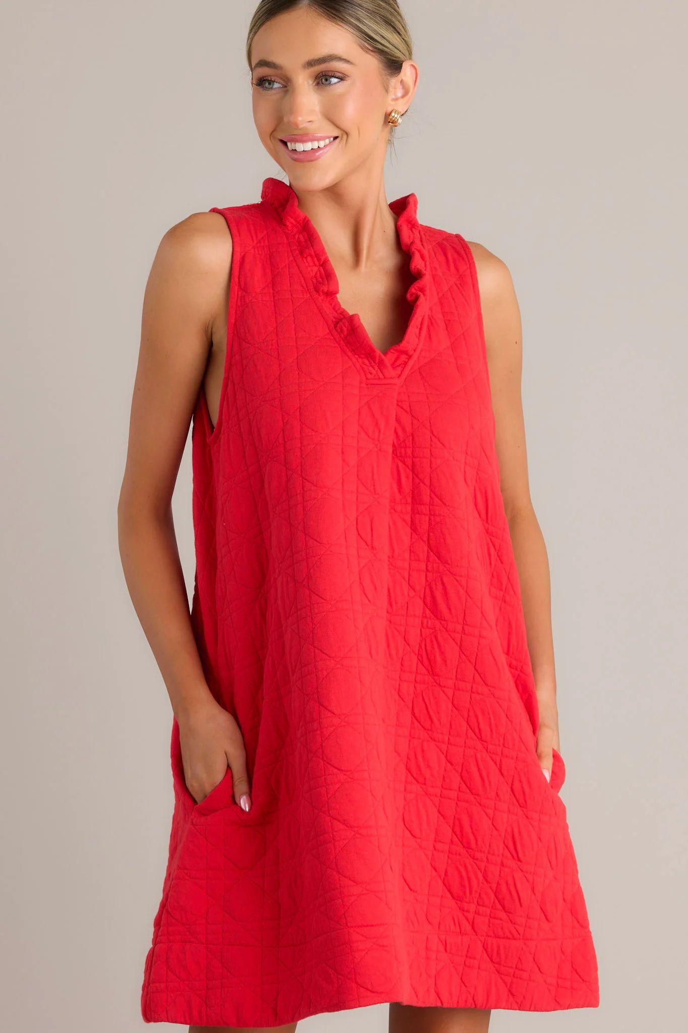 Mystic Jewels Red Quilted Mini Dress | Red Dress
