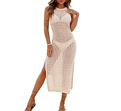 BMJL Womens Crochet Cover Up Hollow Out Swimsuit Coverup Side Split Maxi Beach Dress | Amazon (US)