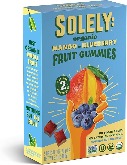 SOLELY - Organic Mango & Blueberry Whole Fruit Gummies (5 Bags per Box) - Real Fresh Fruit - Heal... | Amazon (US)