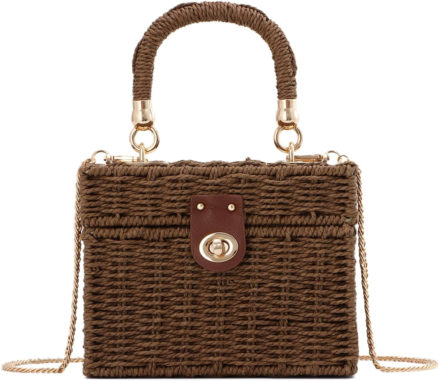 KUANG! Handwoven Rattan Bag for Women Woven Straw Square Crossbody Bag Vintage Basket Purse Beach Tote Bag | Amazon (US)