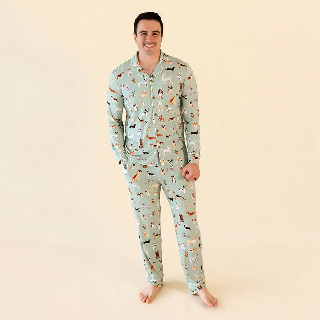 Dog Green Long Sleeve Luxe Men's Pajamas | Posh Puppies | Posh Peanut
