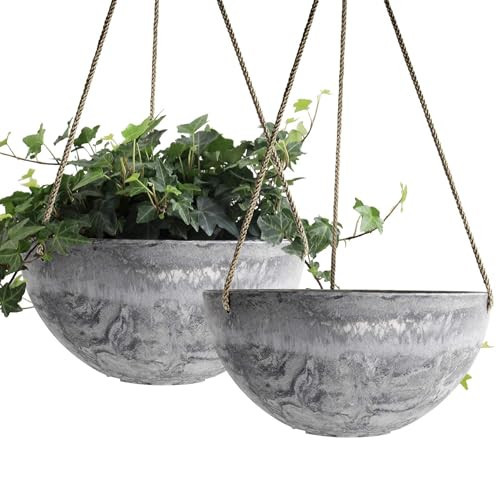 LA JOLIE MUSE Hanging Planter Flower Plant Pots - 9.84 Inch Indoor Outdoor Balcony Patio Hanging Basket Set of 2, Marble Pattern | Amazon (US)