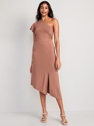Fitted One-Shoulder Asymmetric Cutout Midi Dress for Women | Old Navy (US)