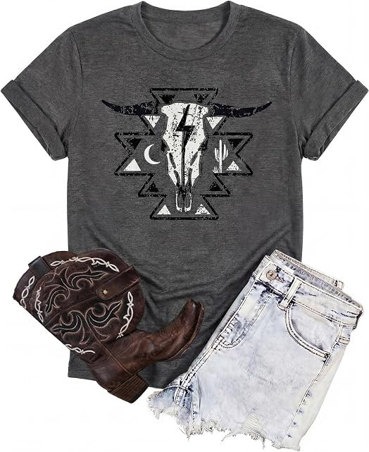 Western Shirts for Women Cow Skull Country Concert Graphic Tees | Amazon (US)