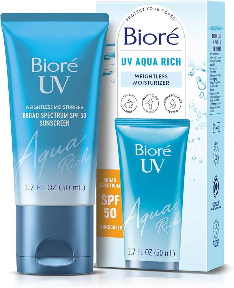 Bior\u00e9 UV Aqua Rich SPF 50 PA++++ Japanese Daily Moisturizer Sunscreen for Face, For Sensitiv... | Amazon (US)