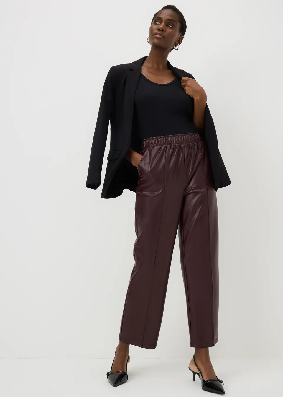 Burgundy Faux Leather Straight Leg Trousers | Matalan (UK)