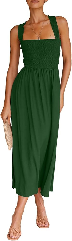 Sexyshine Women's Square Neck Halter Lace Up Criss Cross Maxi Dress Tie Back Sleeveless Smocked R... | Amazon (US)